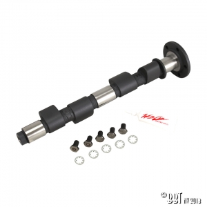 Camshaft Designed for very high rpm. Only for very heavy Type 4 dragsters. Only to use in combination with a Type 1 cam follower transformation. Opening outlet valve rockers: 14,528 Degrees opening: 320° Degrees between camshaft intake and outlet: 108°