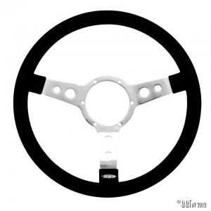 Steering wheel 3 spokes polished/ black leather 15 inch